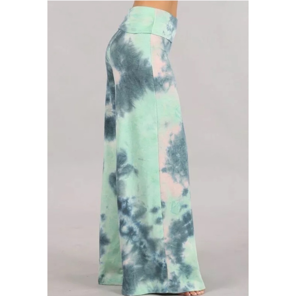 Teal Green Wide Leg Relaxed Palazzo Lounge Pants - Picture 3 of 6
